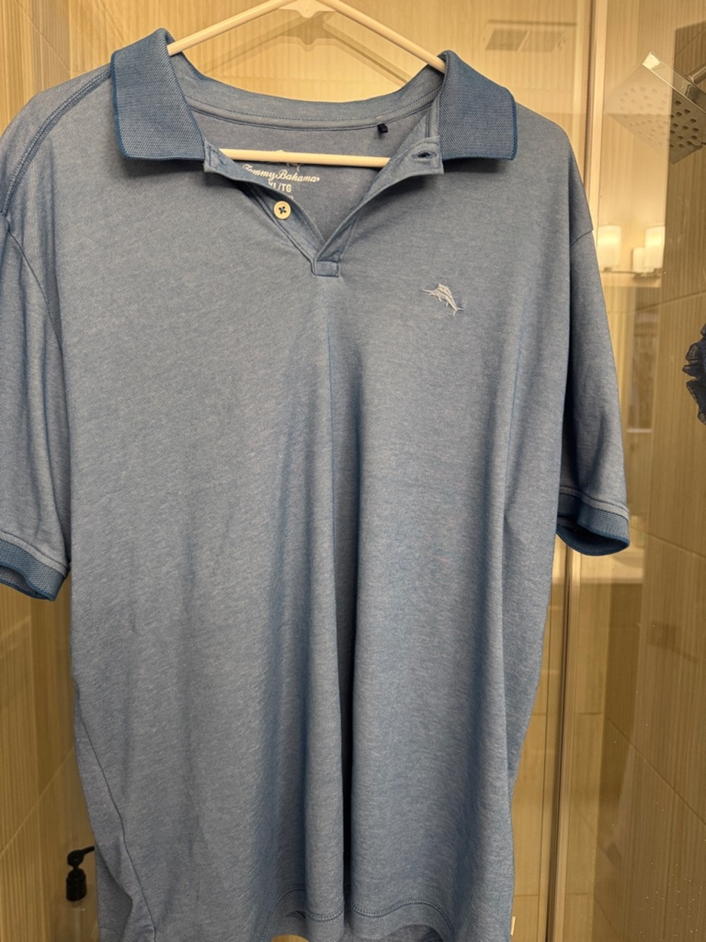 Tommy Bahama Light Blue Polo with Embroidered Marlin